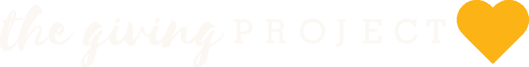 White text on a green background reads "the Giving Project" with a yellow heart on the right.