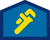 Yellow wrench icon on a blue shield-shaped background.